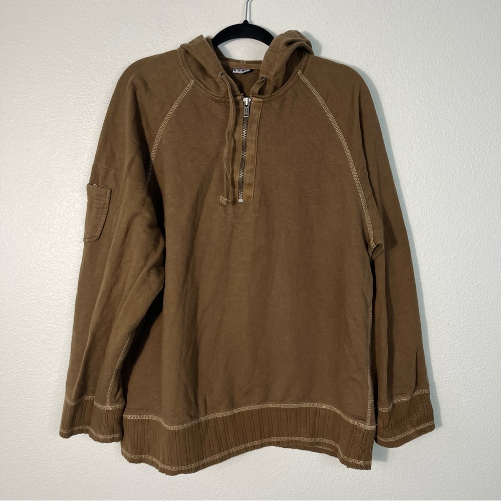 B.U.M. Equipment Quarter Zip Hoodie Walnut Brown Pullover Streetwear Sweater